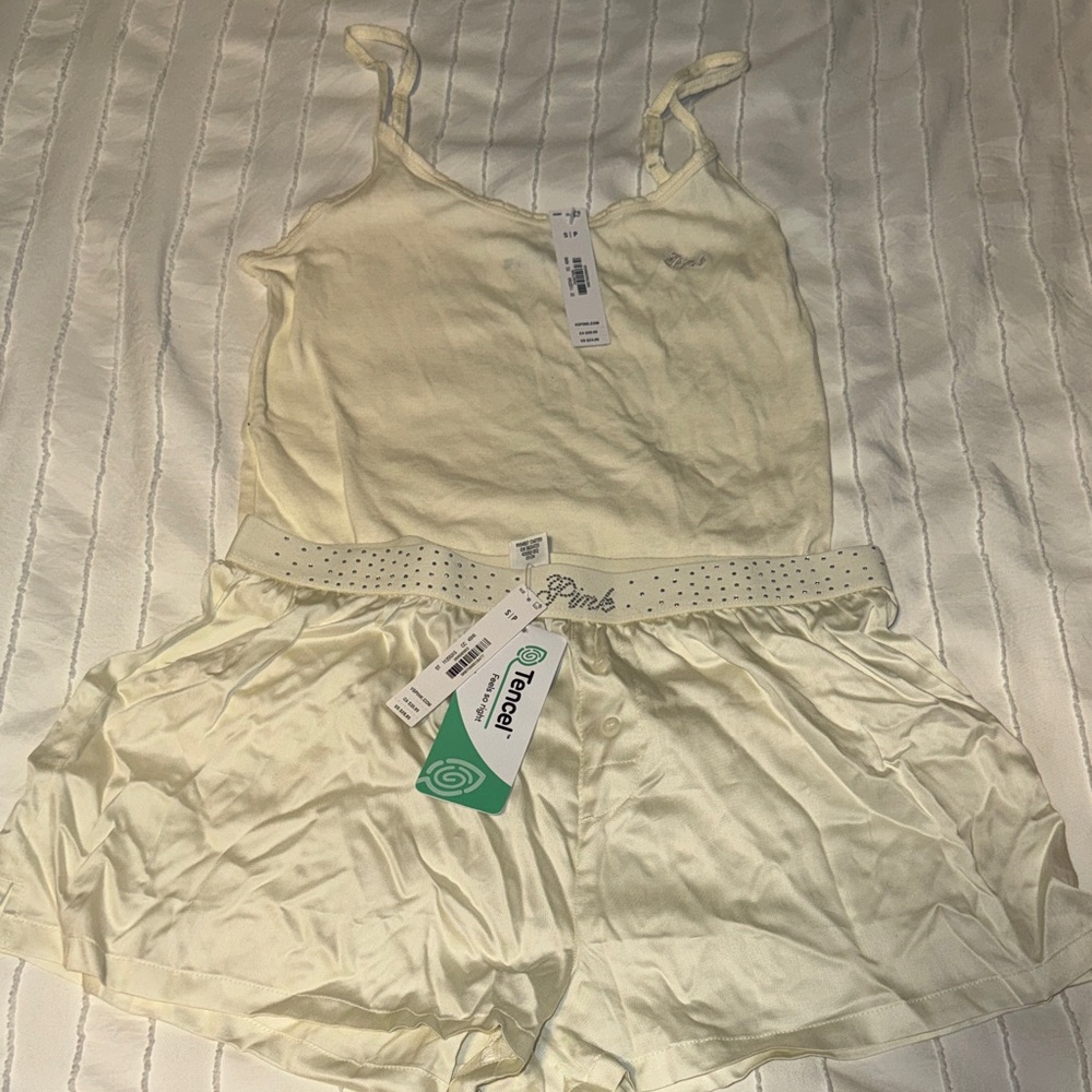 PINK Victoria's Secret Cream Satin sleep set